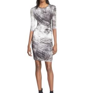 Helmut Lang Nova Ruched Jersey Dress Size Small Pullover Slimming 3/4 Sleeve USA